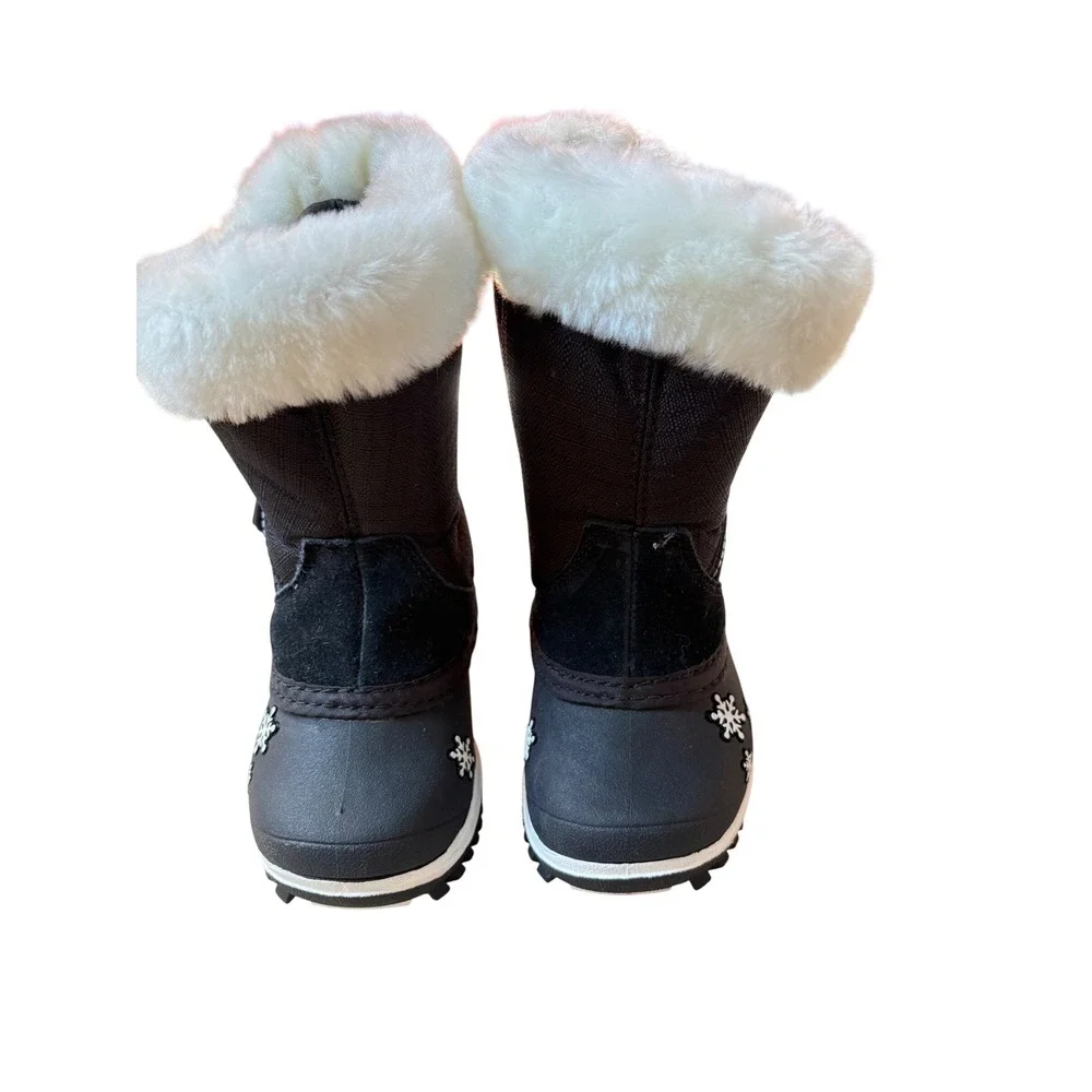 Baffin Switzerland Kids Snow Boots Black Faux Fur Snowflake Size 5 NWT